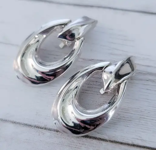 Vintage Clip On Earrings Silver Tone Large