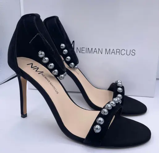 Neiman Marcus suede pearl ankle strap high heel sandals women Size 8