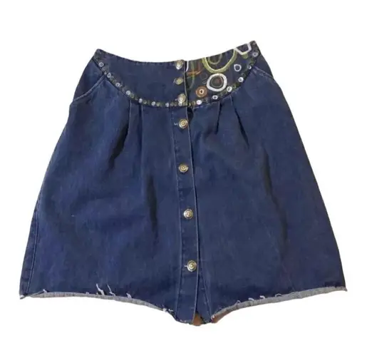 Longhorn Western Blue Denim Skirt Short Women Size M Button