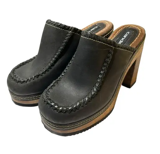 Candie's ⭐️ Vintage Candie’s Black Leather Clogs Made in Brazil - Y2K Chunky Wooden Heels