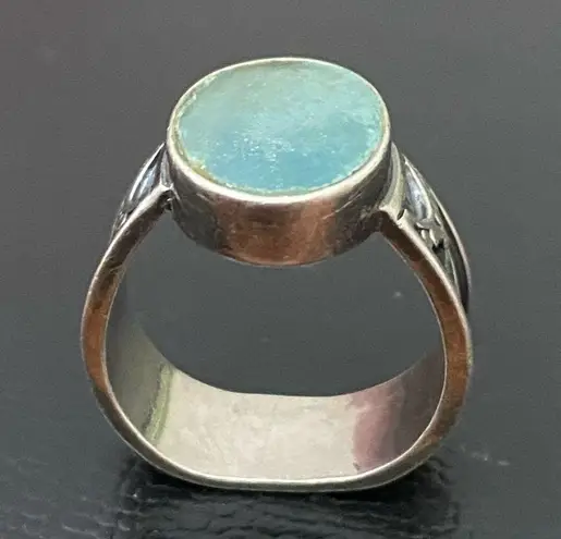 Sterling Silver Vintage Native American Signed SA 925 Blue Teal Stone Ring Sz 8