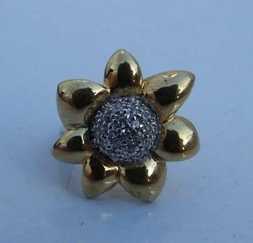 Stylish Women's Flower Statement Ring, Vermeil Silver With CZ Clusters, Size 7 Gold