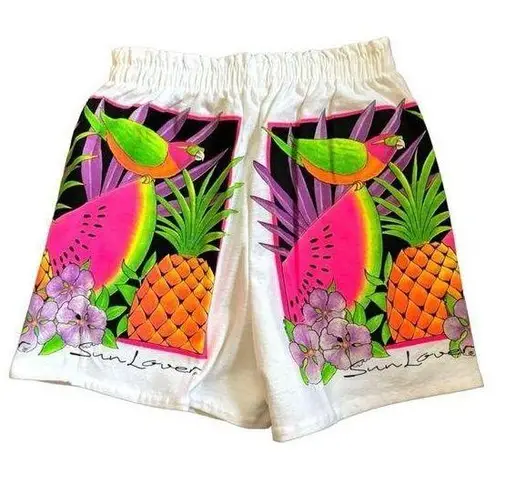 Vintage 90s Sun Lover Neon Fruit Salad Shorts Tropical Colorful Athletic size M Multiple Size M