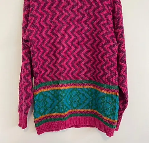 VINTAGE LIZ SPORT Magenta Pink Purple Chevron Stripe Tunic WOOL Blend Sweater M Size M