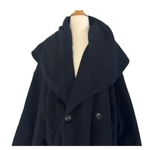 Vintage MARELLA ITALY Wool Angora Shawl Hooded Collar Coat Jacket Size 10 Black