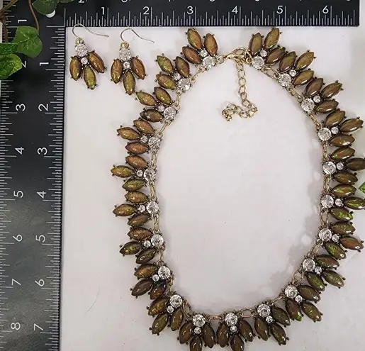 Statement AB Collar Necklace Earrings Set Gold