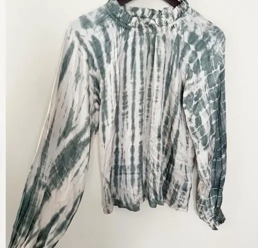 Starkx Kylie Top Green Tie Dye Silky Blouse Ruffle Long Sleeves Size XS