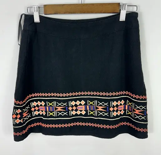 THML Skirt Womens S Black Linen Embroidered Boho Festival Coastal Chic Resort