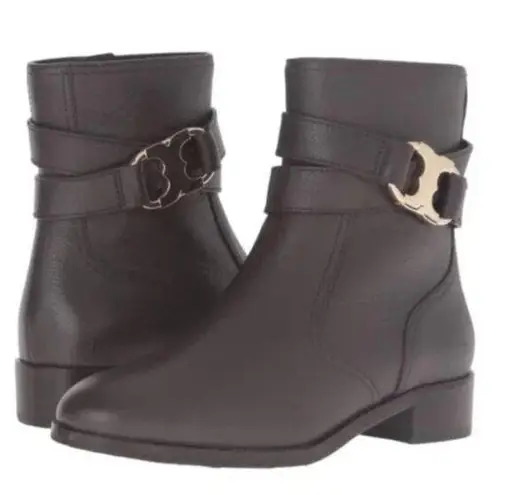 Tory Burch Tory.Burch Gemini Link Black Ankle Booties Boots Pebbled Leather Size 6 Women's