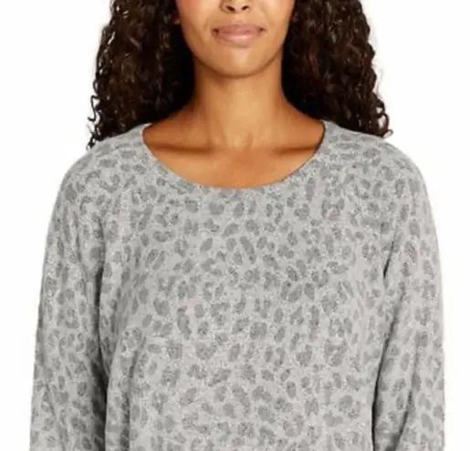 Heather Gray Leopard Print Plush Knit Sweatshirt Size M