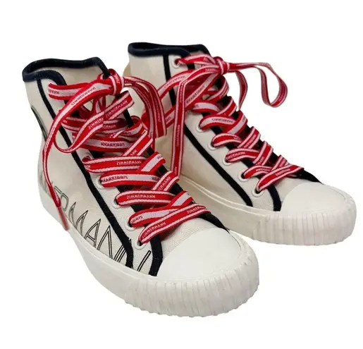 Zimmermann Logo-print Canvas High-Top Sneakers off-white red size 37 = US 6.5