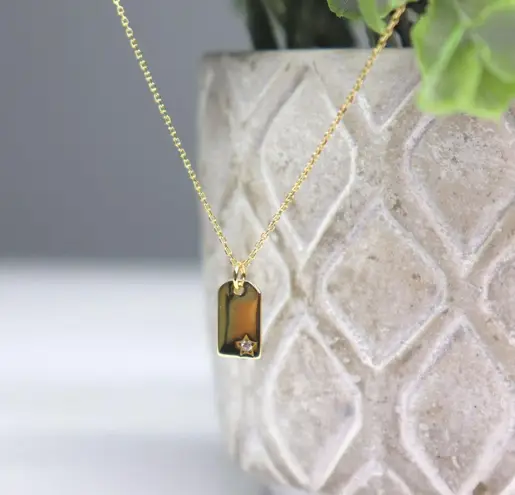 Boutique 14k gold plated 925 Silver Dainty Tag Necklace