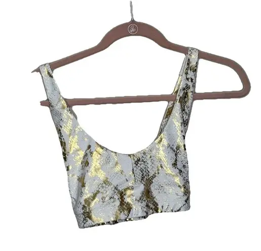 Carbon38 Gold Metallic Animal Snake Skin Print Athletic Leggings and Bra Sz L Size L