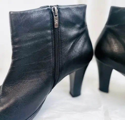 Anne Klein  Black Leather Ankle Zip Booties Heels Pumps - 10 Medium