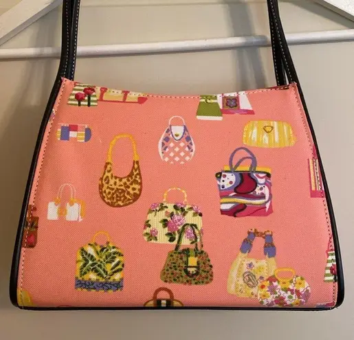 Pink handbag with novelty fun purse print black handles