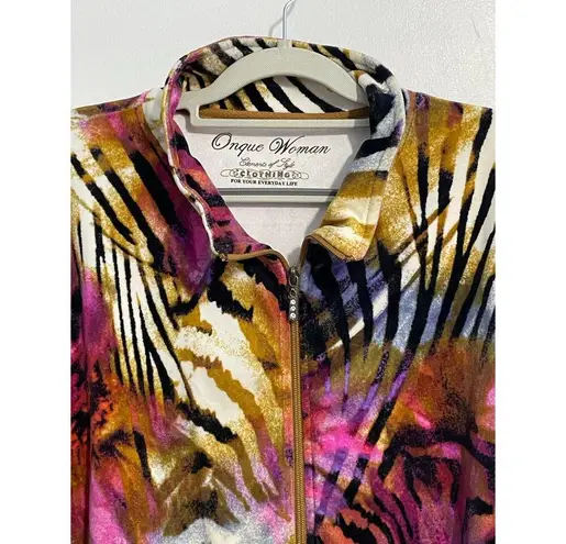 Onque Woman Shacket 1X Pink Animal Print Velvet Mobwife Athleisure Boho Artsy Size XL