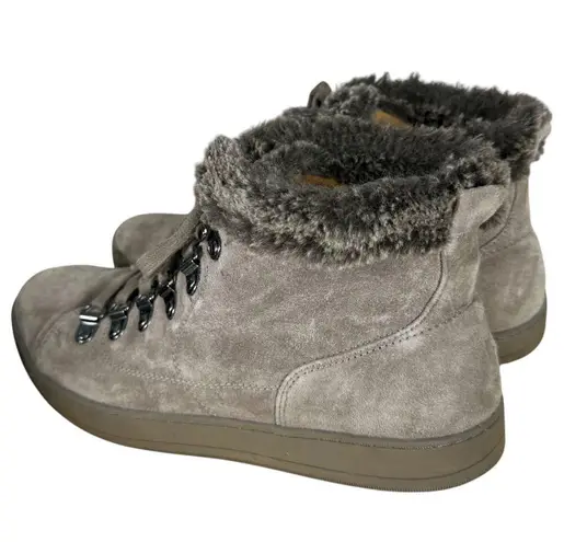 Johnston & Murphy Grey Suede Leather Faux Fur Trim Ankle Boots Women's Size 9