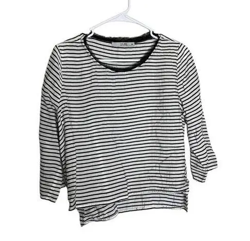 The Ark Australia Striped 3/4 Quarter Sleeve Top White Size M