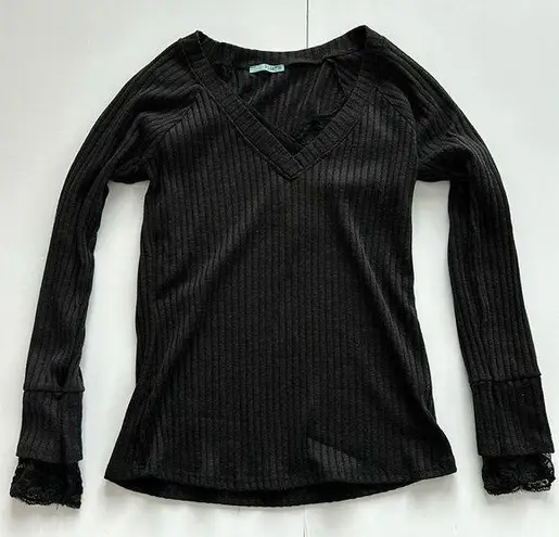P.S. Kate Black Long Sleeve Top Sz SM