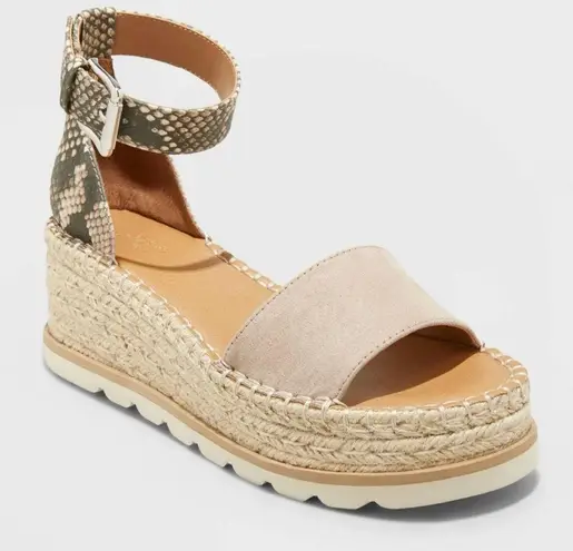 Universal Threads Universal Thread Snakeskin Print Espadrille Wedge Sandals Ankle Strap Size 8.5