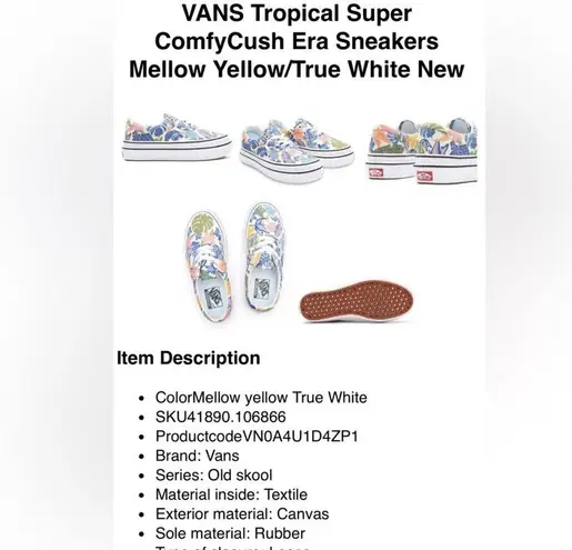 Vans  Super Comfycush Era Tropical Mellow Yellow/True Wht Mens 5.5/Wmns 7 NWB!