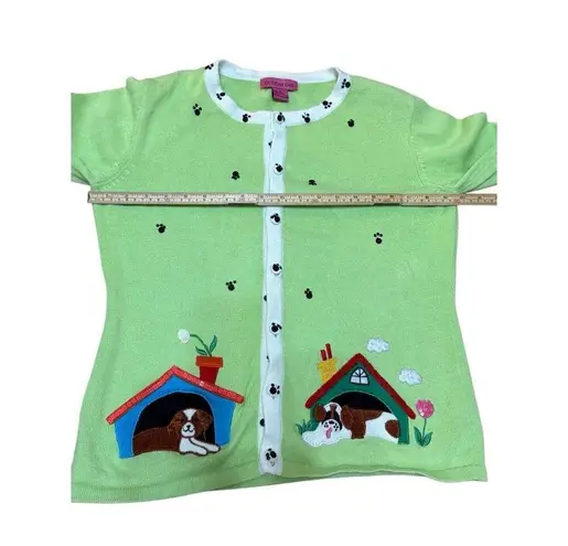 Bobbie Bell Bright Green Dog Novelty Cardigan Sz M St Bernard & Spaniel in Dogho Size M