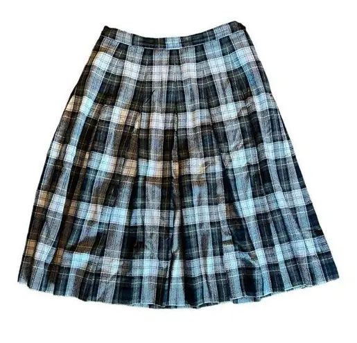 Pendleton Vintage  Tartan Pure Virgin Wool Green Plaid Pleated Skirt Size 14