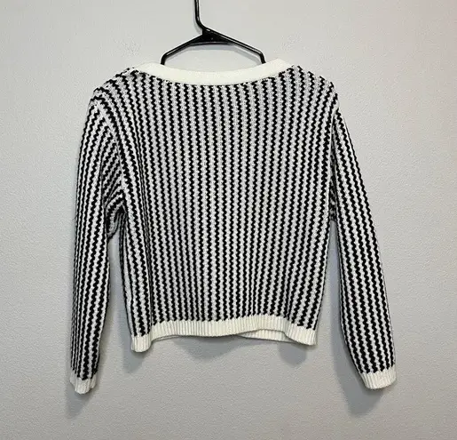 Lucy Paris NWOT Black & White Taya Chevron Knit V-Neck Button Down Cardigan - XS