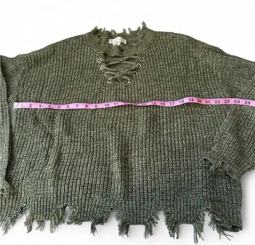 Planet Gold Chunky green lace up sweater