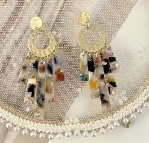 Handmade Statement Dangle Earrings - Tortoise Shell, Colorful, Lightweight