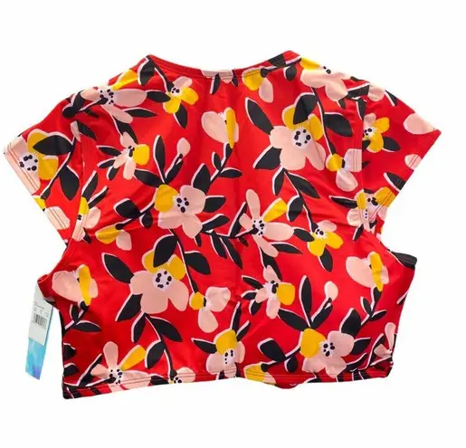 Beach Betty by Miracle Brands Floral Swim Top Red Size 1X Slimming Tie Front