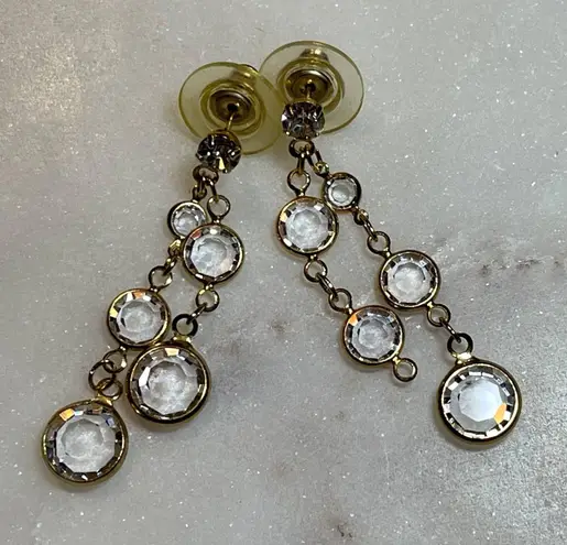 Vintage Faceted & Framed Crystal Drop Earrings Gold