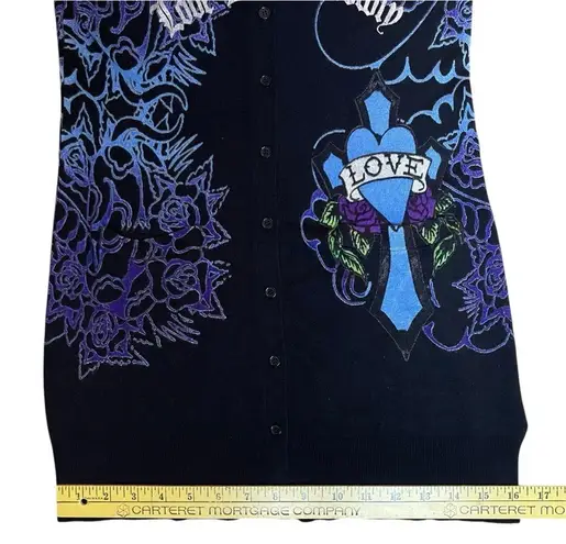 Ed Hardy Long Cardigan Cover Up Love Kills Slowly Medium Vintage Y2K Streetwear