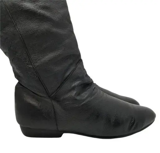 Crossroads Womens Boots Black Leather Block Heels Pull On Pointed Toe Flat 8 W