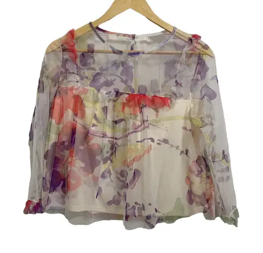 Mimi Chica floral white ruffle crop blouse long sleeve size Medium NWOT