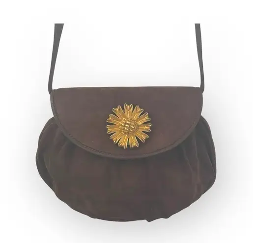 Y2K: Robert Lee Morris 𑁍 Gold Plated Brass Floral Medallion Clutch Crossbody Bag Brown