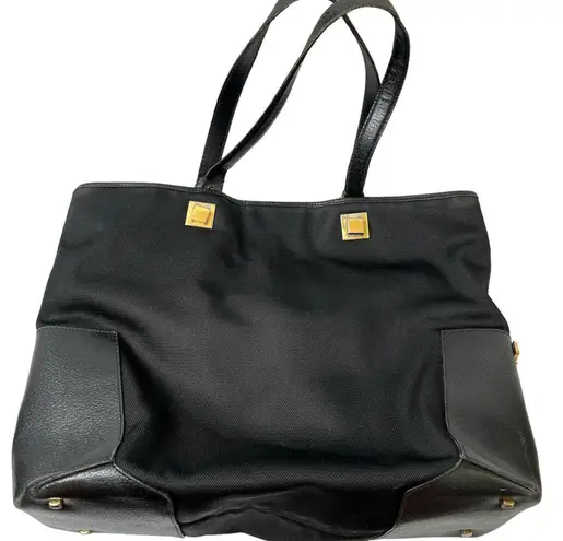 Salvatore Ferragamo BK-21 1986 gold hardware black leather & nylon tote bag