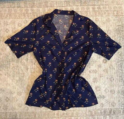 Vintage Handmade Navy Horseback Riding Button Up Blue