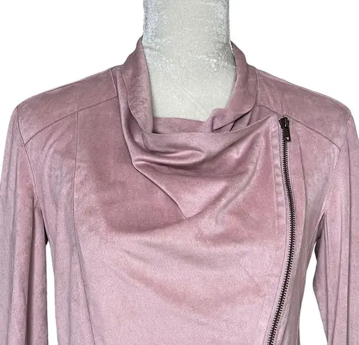 Mote Women’s Lightweight Faux Suede Drape Moto Jacket Size S Soft Zip Up Pink