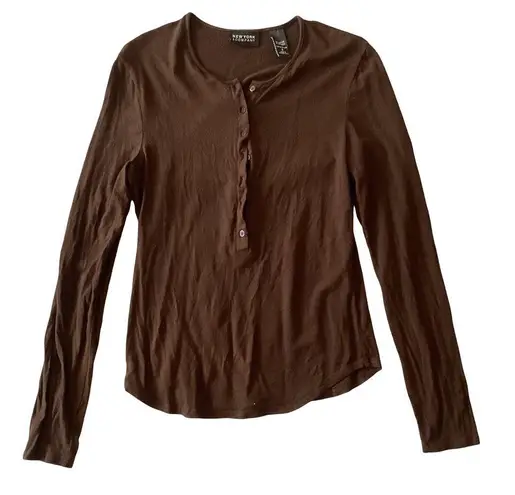 NY & Co Long Sleeve Henley Top Brown