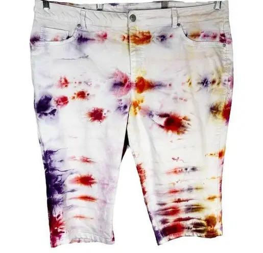D. Jeans Plus Size 22W Capri Jeans See You at Dusk Tie Dye Pink Purple White 1154
