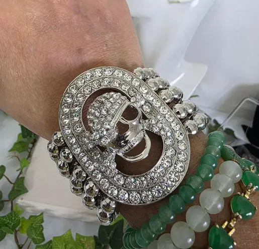 Boutique Statement Silver Pirate Skull Stretch Bracelet