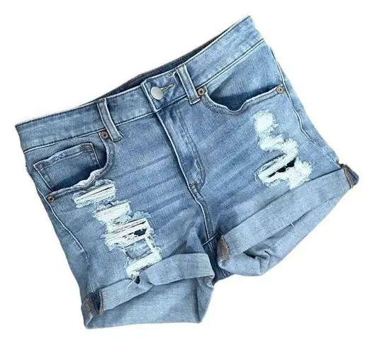 Aero high rise midi light wash ripped denim jean shorts pockets cotton comfort Blue Size 4