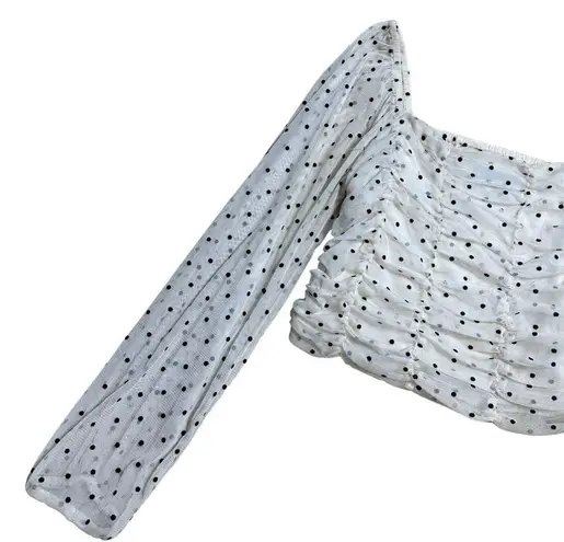 Bershka Cream Polka Dot Ruched Long Sleeve Blouse Women’s US XS