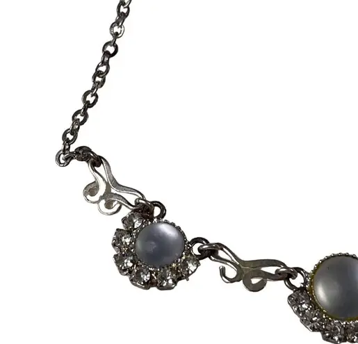 Claires Silver Tone Necklace with Rhinestones Faux Pearl Accents u Adjustable Le