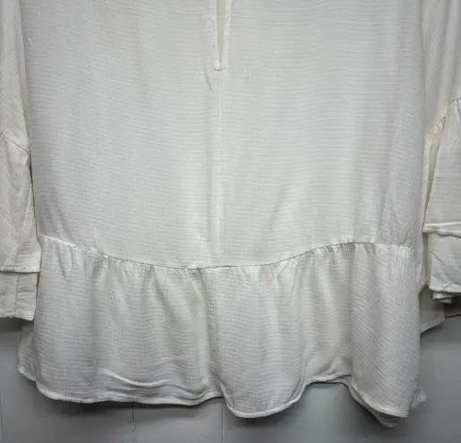 Bershka White Flared 3/4 Sleeve Ruffle Hem Top Size Small Beach Boho Lightweight