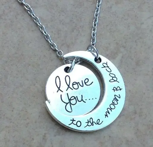 Silver Tone I Love You To The Moon Necklace