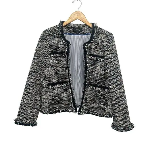 J. Crew Lady Metallic Tweed Jacket Blazer Black Rainbow Multi Fringe Women’s 8
