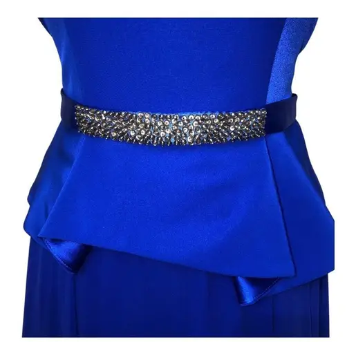 Rickie Freeman Teri Jon Royal Blue Illusion Neck Cocktail Dress Size 6