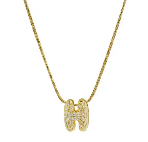 Balloon Zircon Letter H Initial Necklace Gold